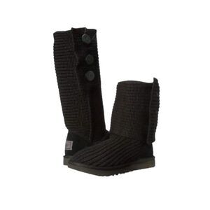 Ugg Classic Cardy Chunky Ribbed Knit & Suede Black Convertible Pull-On Boots